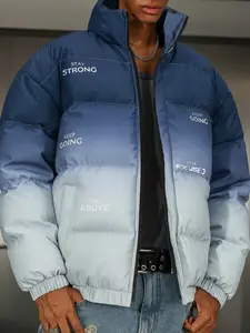 Men's Gradient Colorblock Thick Warm Cotton Jacket Comfortable Loose Design Windproof Breathable Stylish Durable Fashionable Couple Outfit for Cold Weather Trendy Autumn Winter Wear Casual Menswear Print Tops Operator Long Sleeve Tights Black