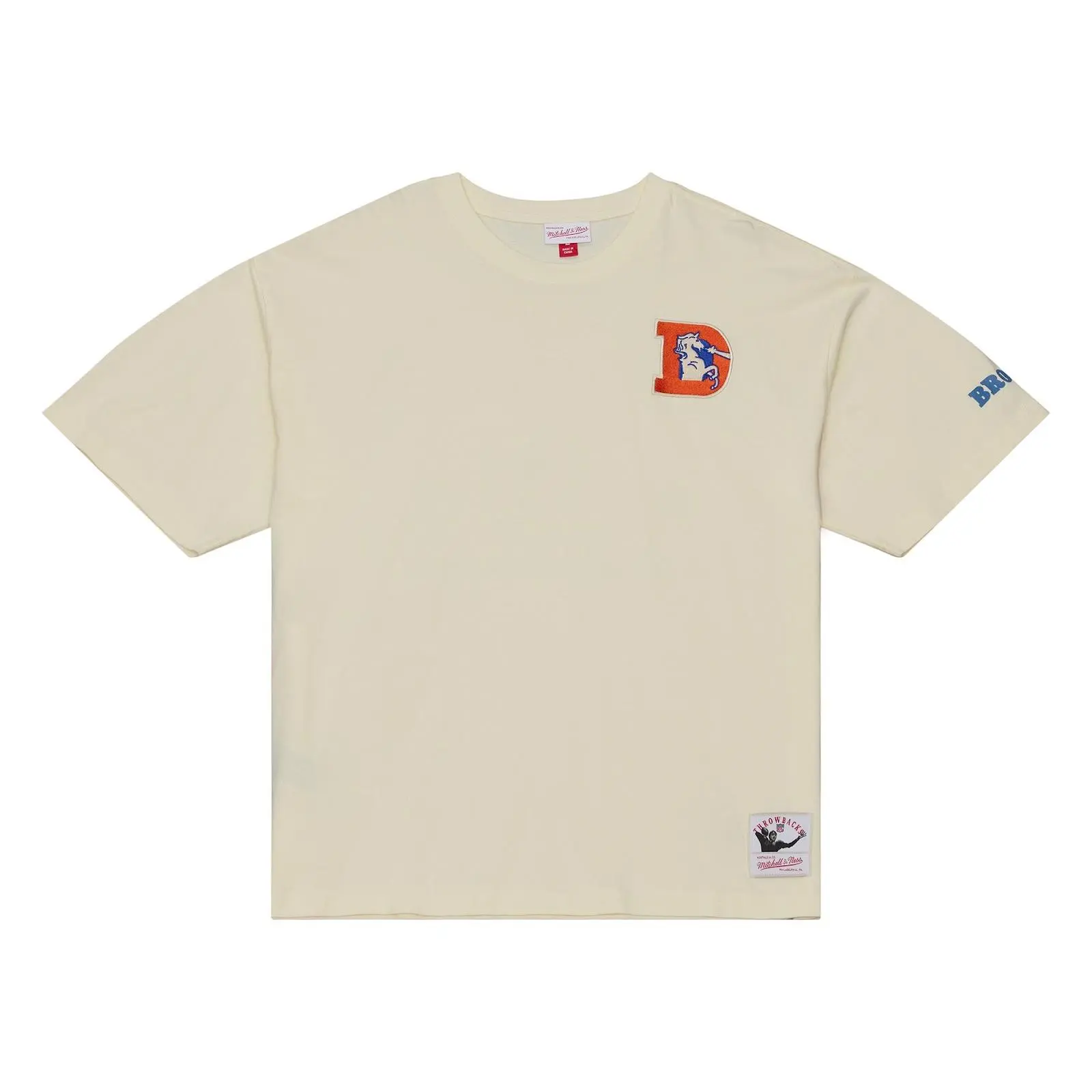Denver Broncos Cream Heritage Hues Oversized T-Shirt NFL Throwback Tee Graphic Vintage Fan Gear Mitchell & Ness