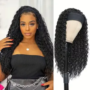 Alrence Headband Wigs 26 Inch Water Wave Headband Wigs for Black Women ,Curly Headband Wig with Headbands Attached, Glueless Black Half Wig for Daily Party Use