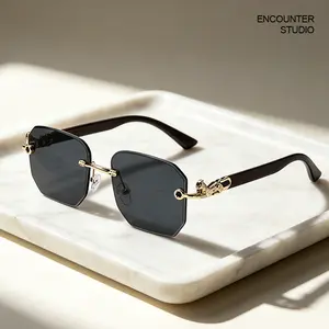 Trendy Unisex Leopard Print Frameless Polygonal Sunglasses Beveled Edge Shades UV400 Protection Anti Glare Lightweight Eyewear for Streetwear Daily Outfit Festival Travel