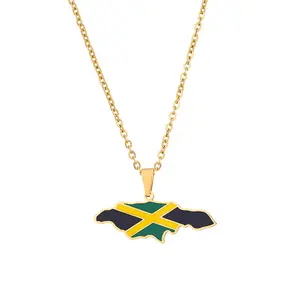 Jamaica map pendant necklace Creative map necklace oil drop geometric pendant necklace couple jewelry souvenirs no fading