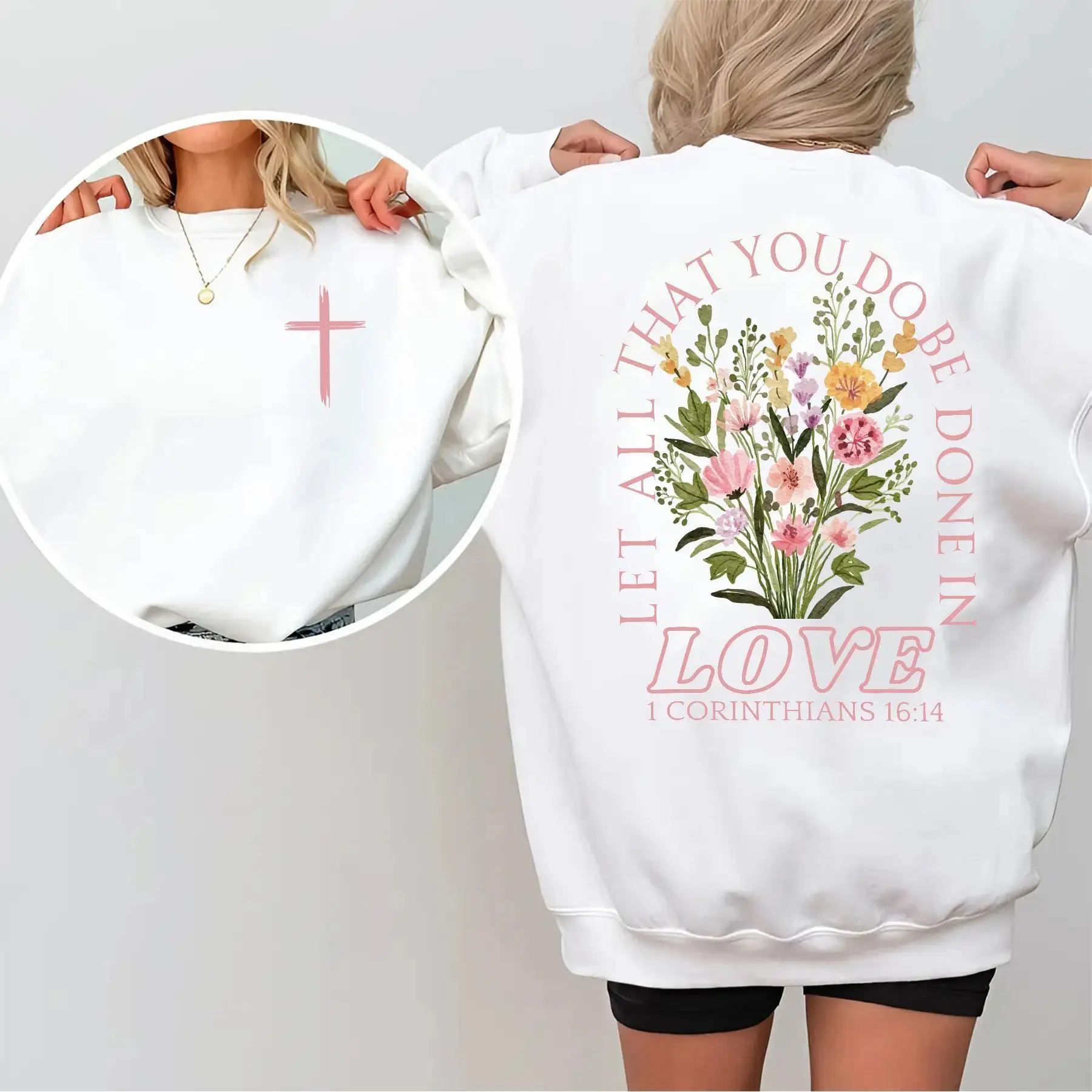 BoldInk Tee Let All That You Do Be Done In Love Graphic Sweatshirt Christian Bible Verse Faith Crewneck Jesus Loves You Religious Pullover Inspirational Casual Unisex Streetwear Cozy Long Sleeve Gift for Believers Women Men