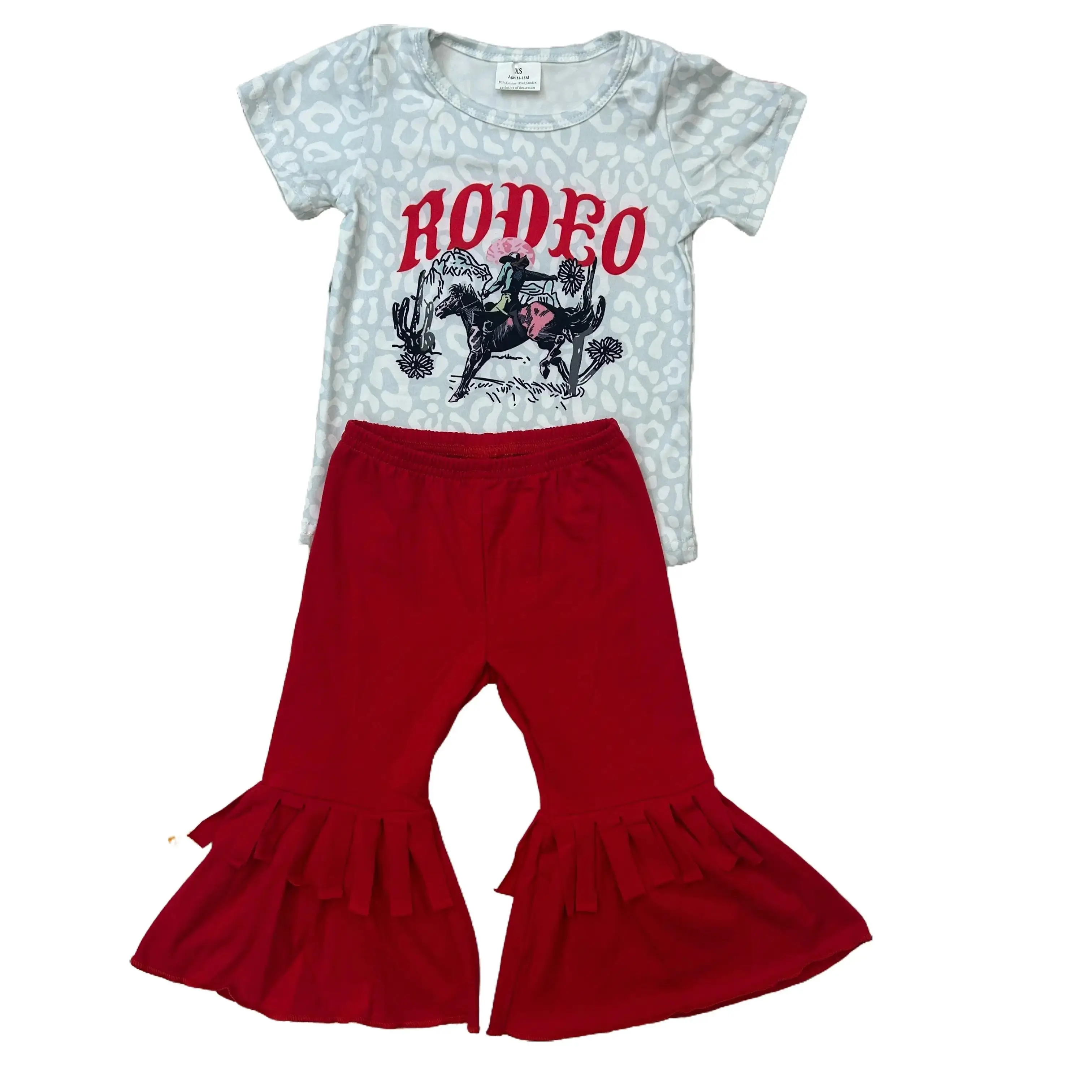 Girls Western Cowgirl Outfit Rodeo Milk Silk Top & Cotton Red Flared Pants Set for Rodeo Events, Cowgirl Tops, Western Cowgirl Fashion