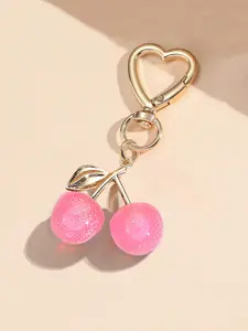 Romantic Cherry & Heart Keychain, Charming Spring-Loaded Charm with Lobster Clasp, Zinc Alloy & Ferroalloy Chain, Ideal Gift Accessory, Cute Charms Keychain, Trendy Cute Keychain