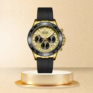 SOLLEN Men’s Multifunctional Quartz Watch 713 24-Hour Chronograph Business Dress Watch Silicone Strap Day and Date Display Modern Design Water-Resistant Wristwatch Perfect Gift for Birthdays  Father’s Day and Wedding Anniversaries