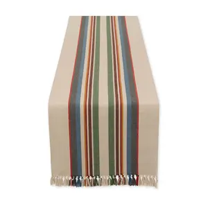 Design Imports Canyon Creek Stripe Fringe TableRunner 14x74