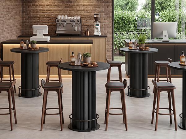 Giratree Bar Table, 39.37" H Round Bistro Table Fluted Pub Table with Base & Metal Ring Footrest Wood Cocktail Desk for Patio, Coffee House, Living Room, Kitchen, Small Space