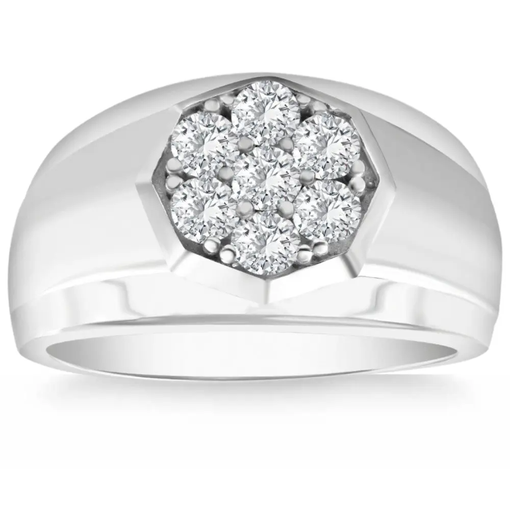 1 Ct Diamond Ring Men's Cluster Hexagon Band in 10k White or Yellow Gold 1 Ct Diamond Ring Men's Cluster Hexagon Band in 10k White or Yellow Gold