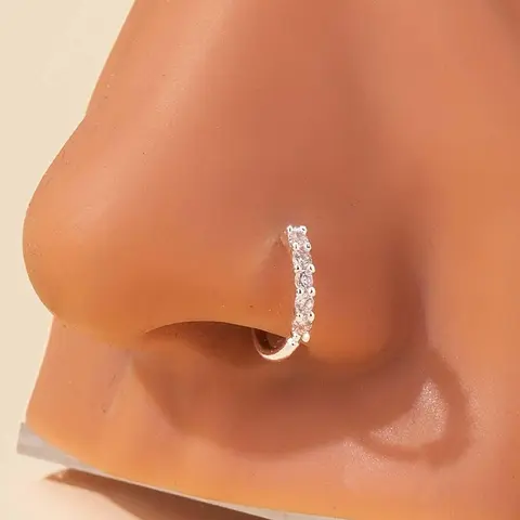 Fashion Nose Ring, Nose Piercing Jewelry for Women & Men, Stainless Steel Nose Ring, Rhinestone Nose Ring, Gems Nose Ring, Body Jewelry for Daily & Party, Trendy All-match & Exquisite Jewelry for Birthday Gift