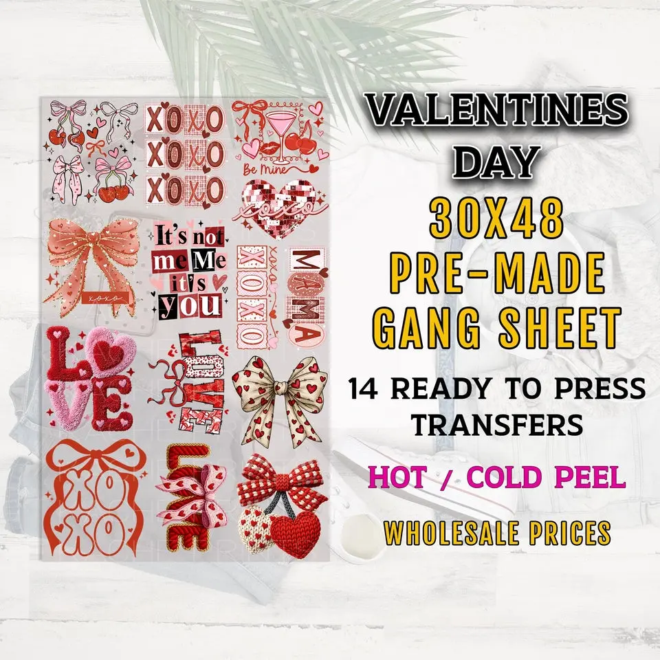 Valentines Day Gang Sheet, Valentines DTF Transfer, DTF Transfer Ready For Press, Valentines DTF Prints, Faux Yarn Dtf Transfers, Custom Dtf