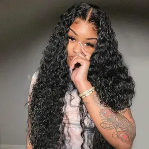 Bling Hair Deep Wave Lace Front Wigs Real Hair 13x4 Transparent Lace Frontal Wig Pre Plucked with Baby Hair 180% Density Natural Color