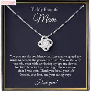 Mom Love Knot Necklace with Sparkling Rhinestone Pendant Sentimental Gift with Heart Touching Message Card for Mothers in Elegant Gift Box tiktokshopspringglowup