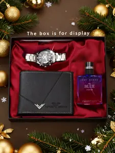 Men's Fashion Quartz Watch Set with Wallet & Perfume Premium Gift Box, Perfect for Business Casual Daily Wear Birthday Father's Day
