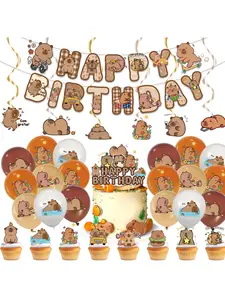 Capybara Otter Theme Birthday Party Decorations, Pull Flag Cake Topper Balloon Set, Cute Unforgettable Kids Party Supplies
