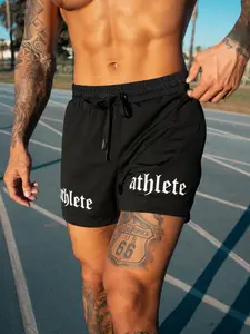 1pc "Athlete" Print Gym Shorts, Drawstring Waist Shorts, Fitness Shorts | Athletic Street Style | Quick-Dry & Lightweight | For Men's Workout, Running & Beach