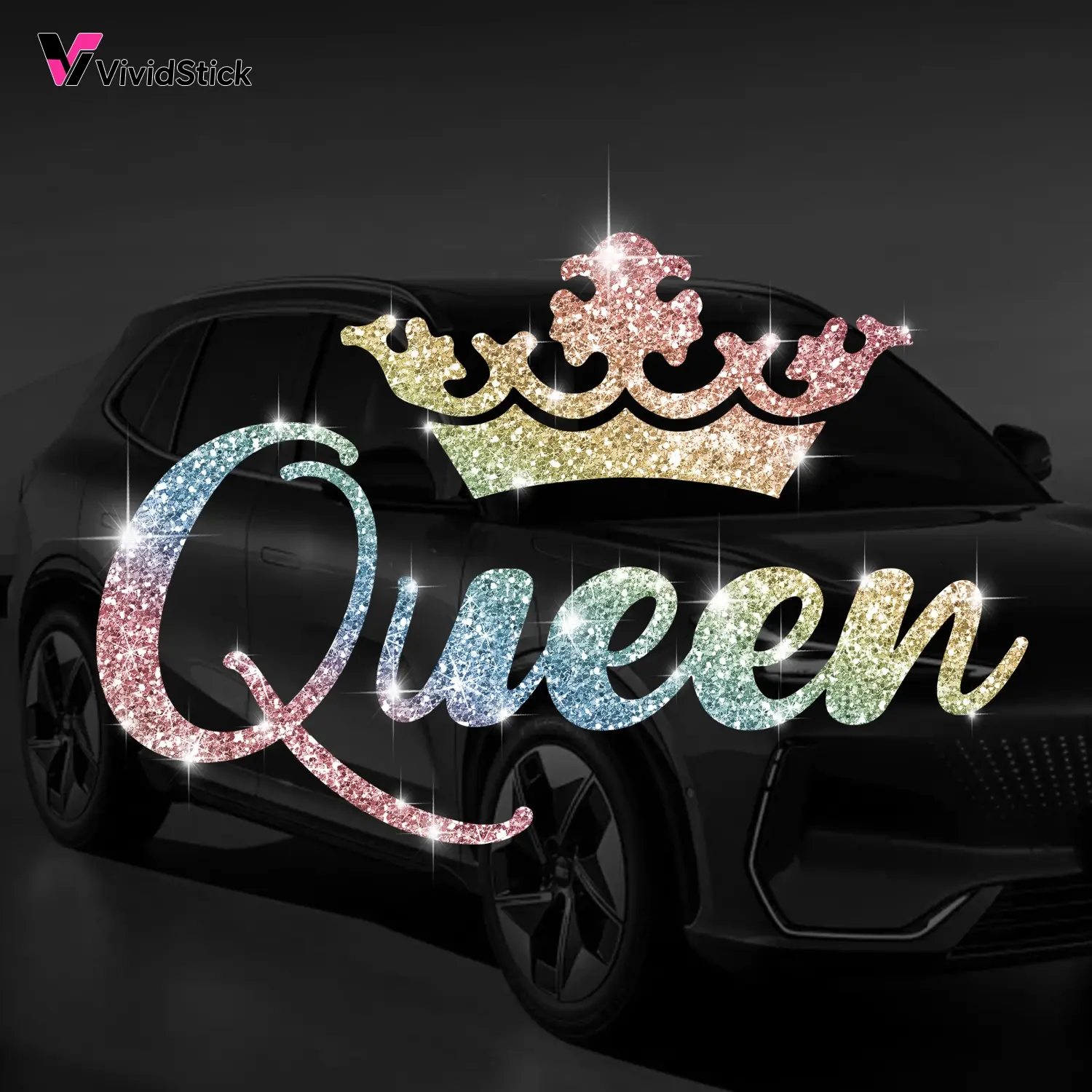 Queen Crown Car Sticker, Automotive Decoration, Reflective Self-Adhesive Vinyl Decal, Easy Installation, Durable Letter Print, Suitable for Cars Trucks Motorcycles, Universal Car Sticker