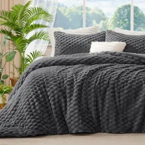 Fluffy King Size Comforter - Grey Comforter for King Size, Warm for Winter, Fuzzy 3 (1 Comforter, 2 Pillowcases)