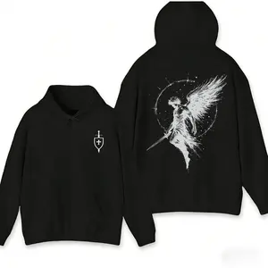 Winter Saint Michael The Archangel Hoodie – Archangel Michael x Flaming Sword & Scales of Justice Graphic Hoodie, Christian Religious Apparel, Faith-Based Gym Pump Cover, Bold Jesus Streetwear