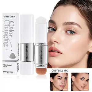 Three Color Concealer Stick Foundation, Dual Head Multi-Functional Concealer with Brush, Lightweight Moisturizing, Buildable Coverage, Long-Lasting Waterproof Matte
