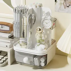 Rotating Desktop Storage Box, Multi-Functional Student Desk Organizer, Stationery Drawer Holder, Bookshelf Hole Board Rack