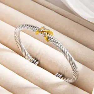 Titanium Steel Anti-Allergy Braided Wire 4MM Adjustable Open X Bracelet