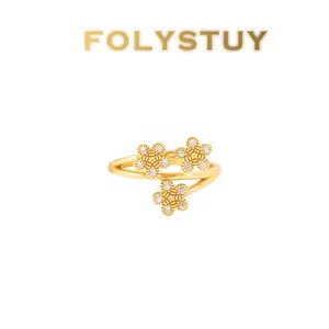 【FOLYSTUY(YNZ16)】Delicate Three-Flower Ring | Freely Adjustable Size