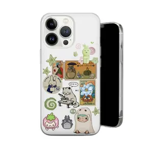 Japanese Collage – Kawaii Hirono Art Clear Phone Case with Retro Anime Sticker Vibes for iPhone X to 17 – SS Galaxy S21 to S25 Ultra, Plus with Suction