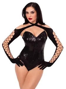 Leg Avenue Fishnet Gloves, Opaque Crossover Fishnet Shrug