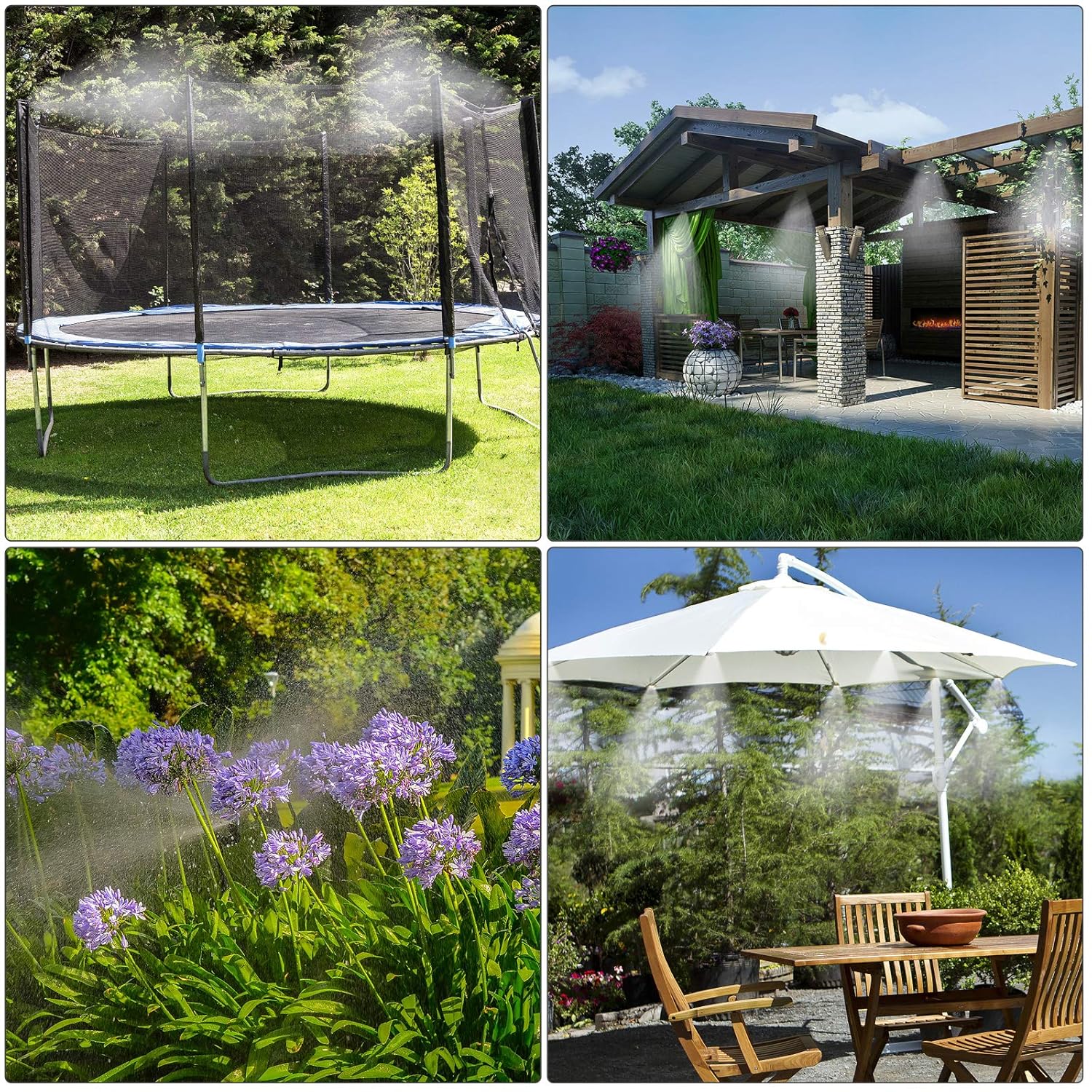 98FT Misting Cooling System with 30 Brass Mist Nozzles +a Brass Connector(3/4'')  for Patio Patio Waterpark Garden Trampoline Greenhouse