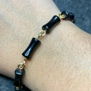 Black Onyx & Copper Wire Bracelet with 18k Gold Clasp Elegant Fashion Accessory for Women