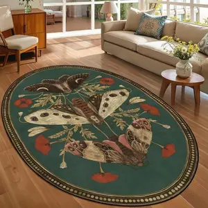 Vintage Insect Living Room Carpet, Boho European Home Decor, Luxurious Elegant Butterfly Moth Rug, Soft Comfortable Plush Foot Pad, Decorative Area Rug, Vintage Area Rugs