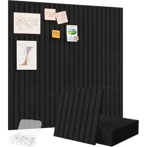 Felt Slatted Bulletin Board, 9 Pack Self-Adhesive Panel, 36"x 36" Total Size, Cork Board Alternative, Pin Message Board with 30 Pushpins for Room and Office Decor, , Dorm, Black
