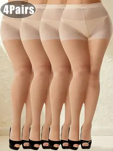 Women's Plus Size Slim Fit Sheer Stockings, Pantyhose & Tights, Elegant All-Season Wear, 4-Pack Multipurpose Gift Option