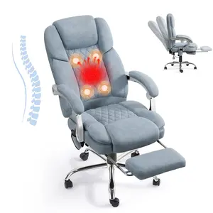 Reclining Office Chair - Massage & Heating Functions, Ergonomic High Back Desk Chair with Footrest, Adjustable Swivel for Home, Office & Gaming, Blue