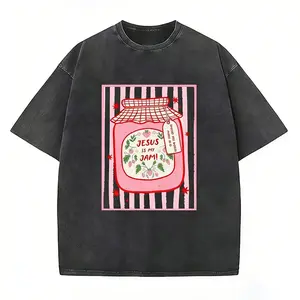 Jesus Is My Jam Strawberry Jam Jar Graphic T-Shirt, Pink Washed Christian Tee with "Make His Mercy Known" Tagline