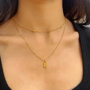 Yifvhn 2025 Gold Layered Initial Necklaces for Women, 18k Gold Plated Letter Pendant Necklace Stack Gold Choker Chain Jewelry Set Layering Personalized Tag Necklaces for Women Trendy initialnecklace name necklace girlfriend gifts mother's day gift
