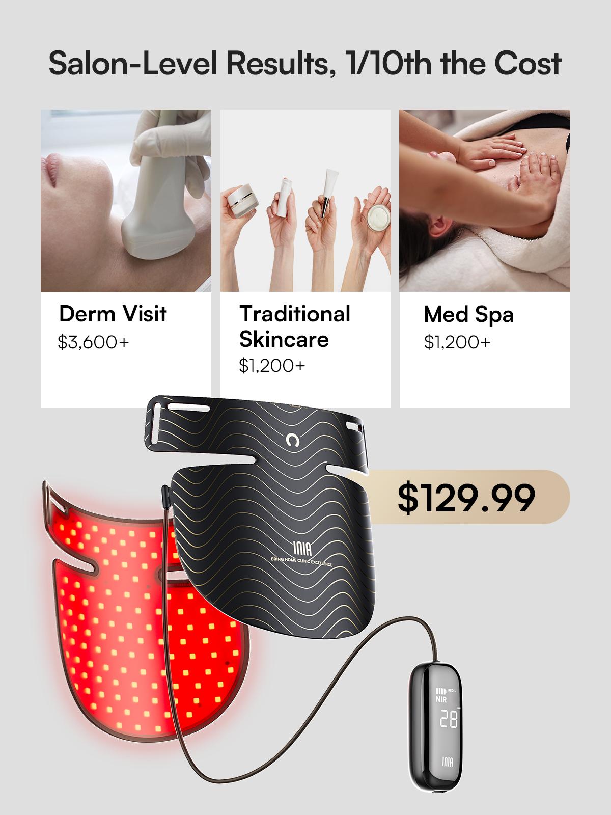 【LIVE ONLY】INIA GLOW Neck & Chest Red Light Mask – 850nm NIR | Fade Wrinkles & Spots | Lift & Firm in 4 Weeks - Red Light Skincare Device with 2600mAh Rechargeable Controller, Clinic-Grade, Full Coverage
