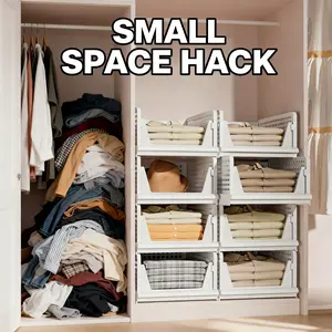 Stackable Closet Storage Basket, Multifunctional & Foldable Closet Organizer for Bathroom Kitchen Laundry Room Wardrobe Storage, Space-Saving Clothes Storage Drawer Organizer