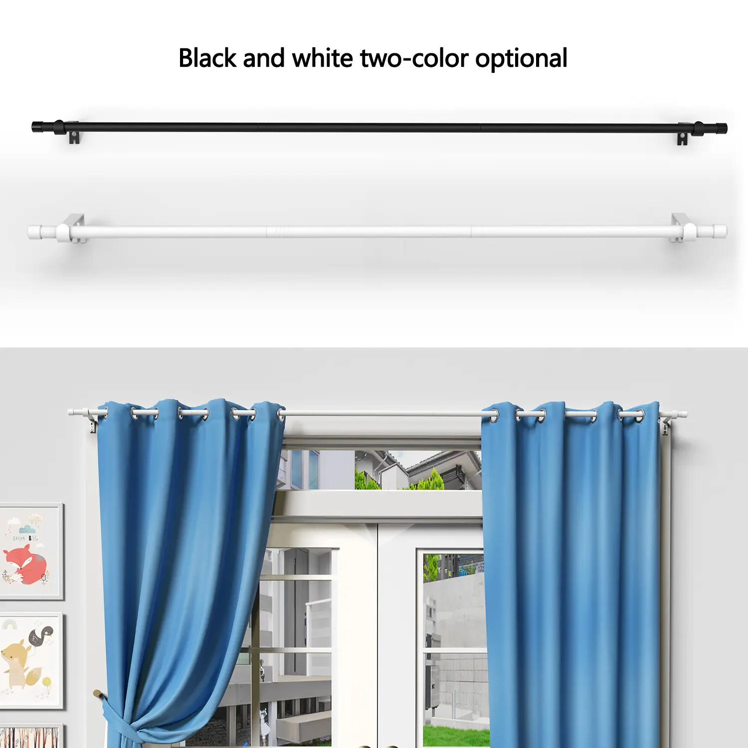 5/8 Inch Metal Rod for Curtain Pole/Window Rod/shower Rod/sunshade Pole/drape Rail/Drapery Rods, Wall Mounted Bracket, Modern Minimalist Home Decor, Adjustable Curtain Rods