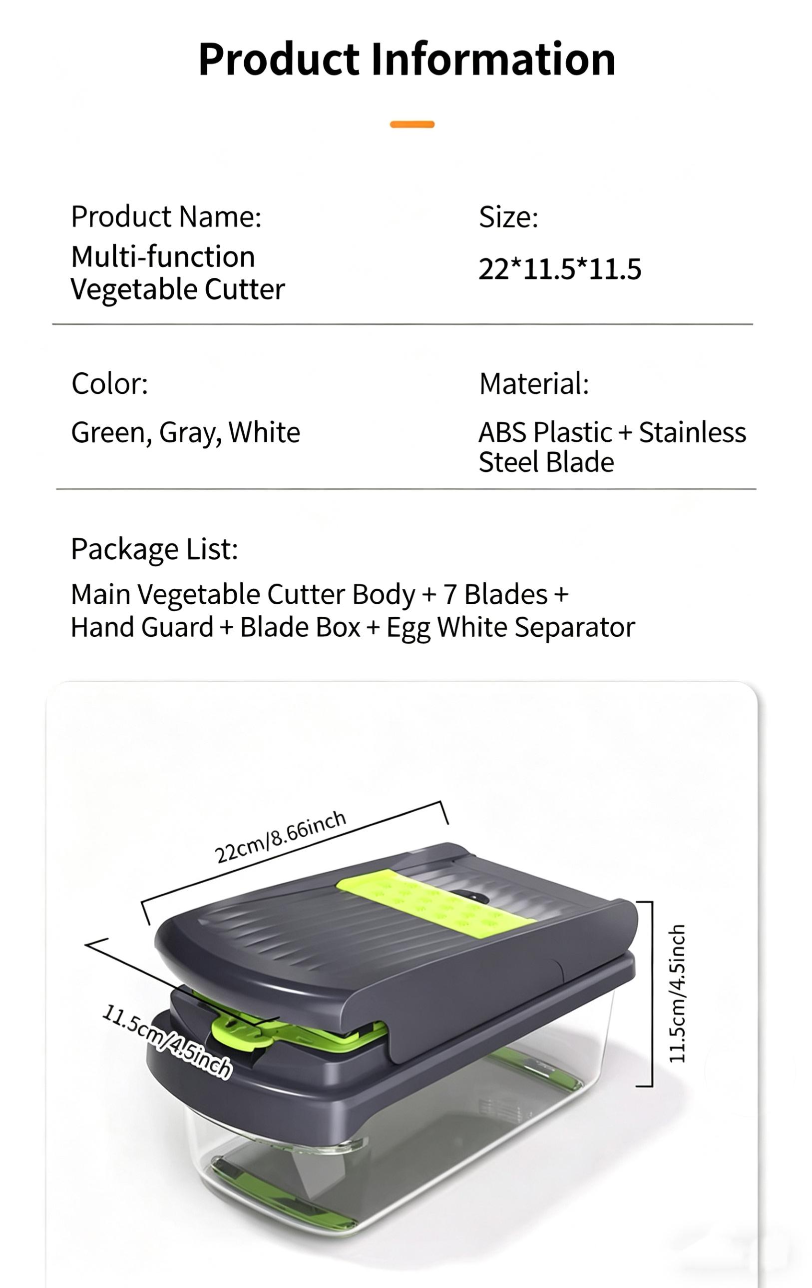 Multifunctional Vegetable Chopper, Kitchen Mandoline Slicer for Potato, Carrot & Cucumber, Easy Food Dicer Cutter Shredder Grater with Stainless Steel Blades, Time-Saving Cooking Tool for Home & Commercial Use