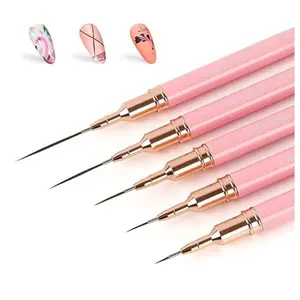 Metallic Nail Art Pens, Liner Brushes Set, 5PCS Pink Color Nail Tools For Long Lines, Thin Details, Fine Drawing, Liner Brush UV Gel Polish Painting Nail Design Sizes 5/8/12/20/25mm
