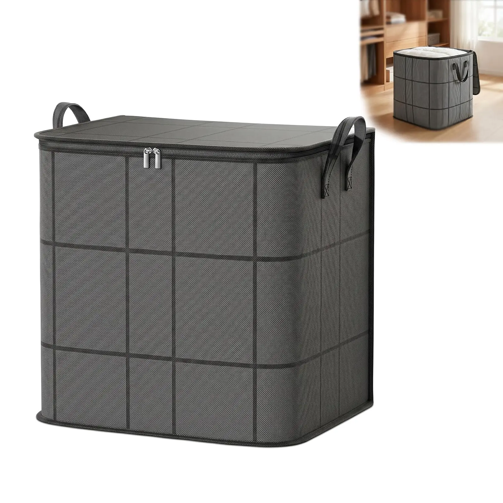 Portable Large-Capacity Fabric Storage Bag, Waterproof Quilt Organizer with Strong Handles, Foldable Closet Storage for Bedding Sheets Laundry Room Organization