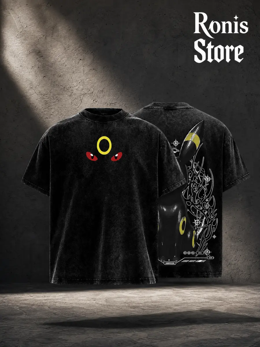 Men's Umbreon Graphic T-Shirt, Vintage Oversized Baggy Heavyweight Cotton Streetwear with Double-Sided Print, Tshirt, Top, Menswear, Loose, Oversized Street, Tops, Shortsleeve, Round Neck, Loose-Fit