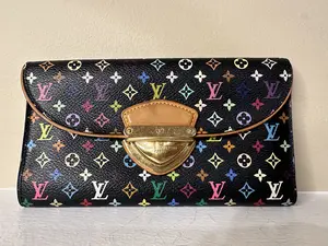 Pre-owned Canvas Small Leather Goods Louis Vuitton Multicolor Eugenie Long Wallet in Black