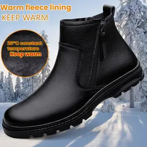 Men's Genuine Leather Ankle Boots,Luxury Business Zipper Side Warm Boots,Fashionable Outdoor Work Boots for Formal Dress Office Chelsea Boots, Male All-match Commuter Shoes for Daily Wear