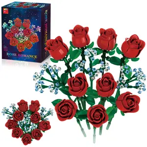 Red Rose Bouquet Building Set, 649 PCS Floral Building Blocks with 9 Red Roses, Lego-Compatible DIY Decorative Plants Ornaments, Creative Room Decor Gift for Valentines, Wedding