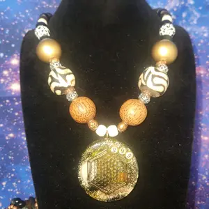 Orgone InnerG Beaded Copper Necklace with Emf Protection Sacred Design and wooden copper and steel Beads