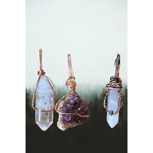 Wire Wrapped Crystal Necklace| jewelry|copper| amethyst|auraquartz|quartz|handmade|energy