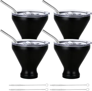 Stainless Steel Martini Glasses with Lids and Straws, Martini Glasses Set of 4, Perfect for Home Bar, Beach, and Picnics, Quality Double-Wall Insulated Tumblers, 10 Oz FELISTORY