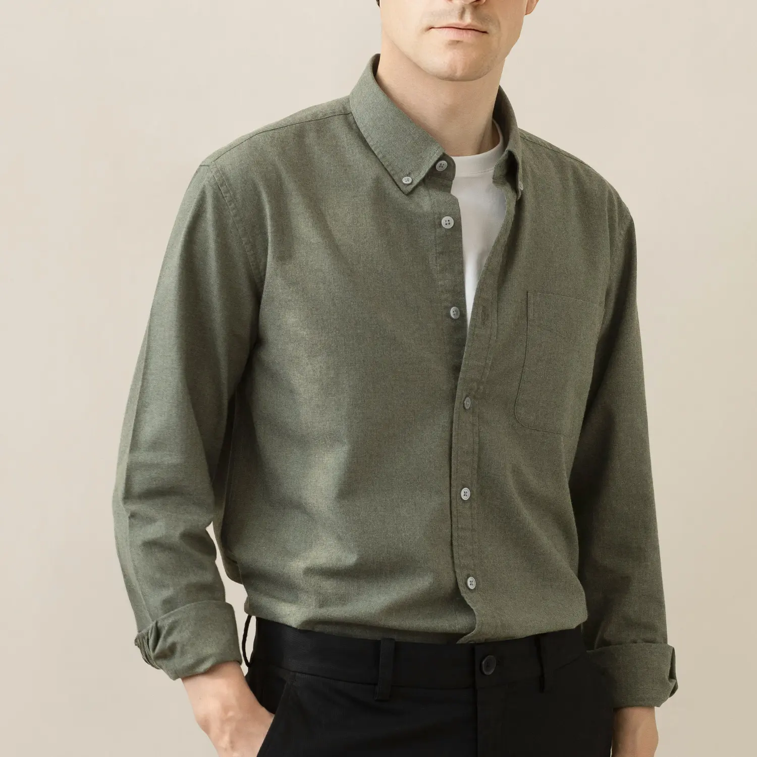 Men's Classic Fit Solid Flannel Long Sleeve Shirt Casual Button Down Collar Long Sleeve Dress Shirt With Pocket - Autumn Stylish Top Quality 100% Combed Cotton Rich Textured Weave Fade & Shrink Resistant - Casual Business Shirts